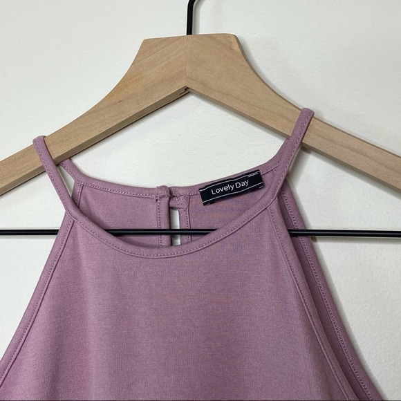 Lovely Day Purple Asymmetrical Hem Stretch Bodycon Mini Dress Halter Medium - Picture 2 of 8